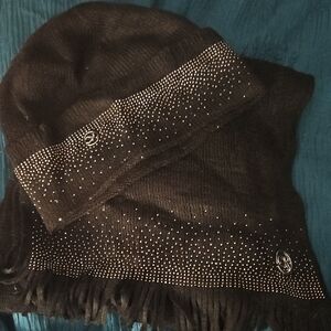 Calvin Klein Black Knit Hat and Scarf with Silver Accents